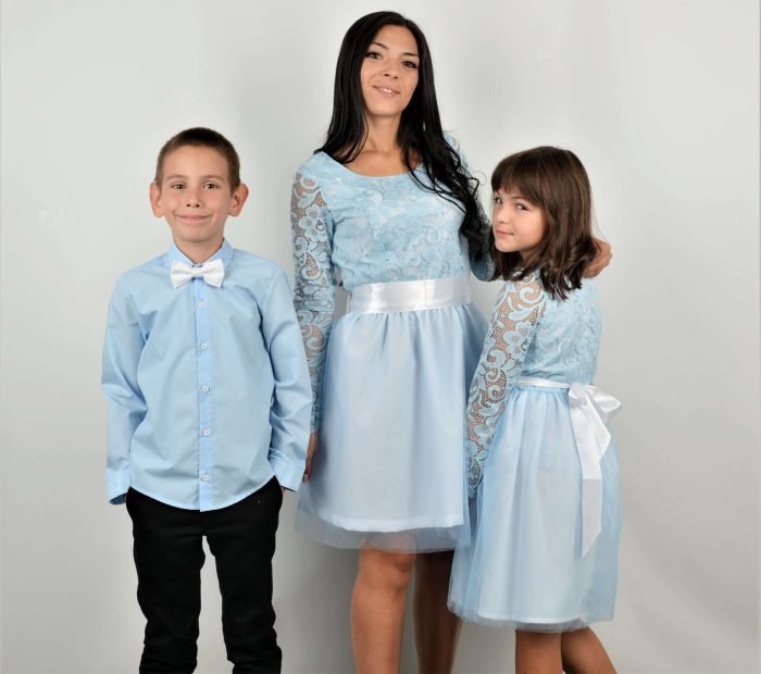 Еднакви Официални Дрехи за Мама и Момче Синьо