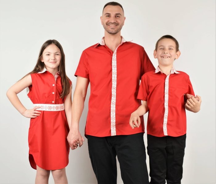 червени ризи с шевица за деца и мъже