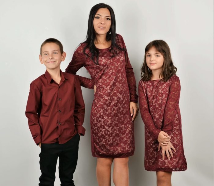 Официални Червени Рокли за Майка и Дъщеря Син Официални Червени Рокли за Майка и Дъщеря Син