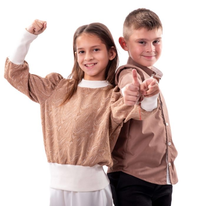 Кафява Риза Блуза с обемен ръкав и риза цвят капучино