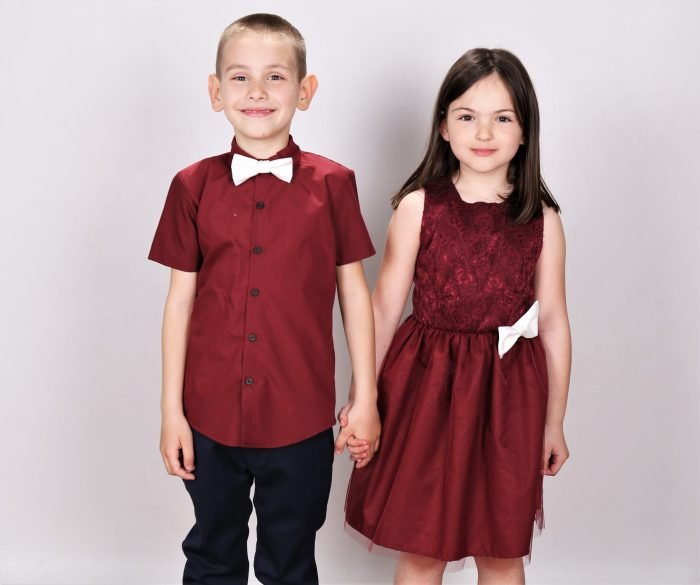 Ризи с къс ръкав бордо за баща и син