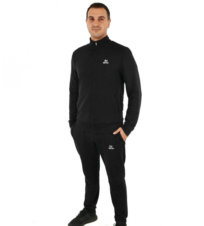 мъжки спортен екип Спортен екип с горнище с цип в черно