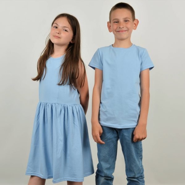 Детска ежедневна рокля светлосиньо Детска рокля 128-134