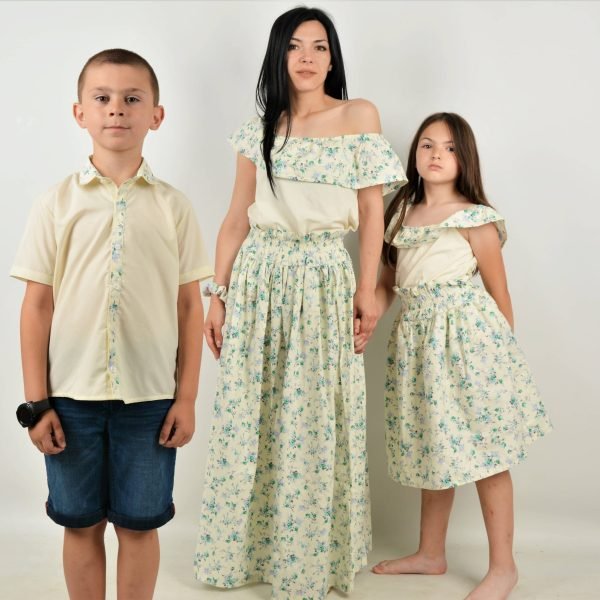 Еднакви Официални Дрехи за Майка и Момче Кръщене Детски сет от пола и топ 128-134