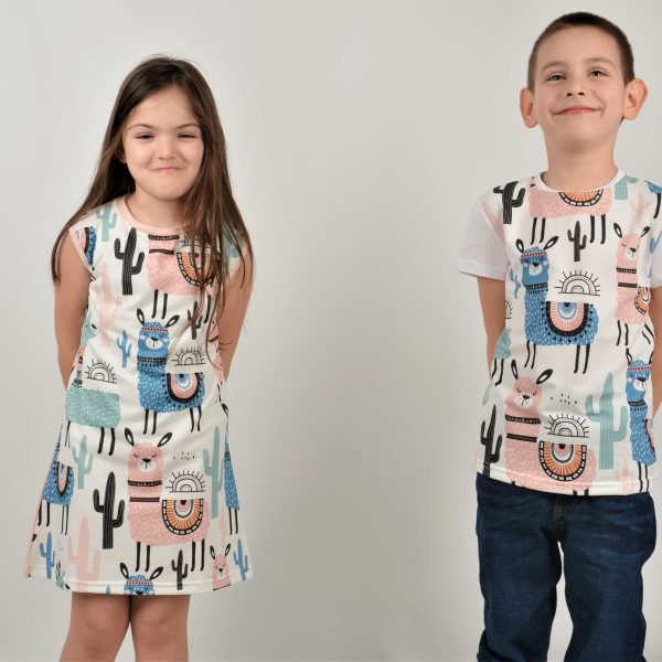 еднакви дрехи за брат и сестра с лама Детска тениска 128-134